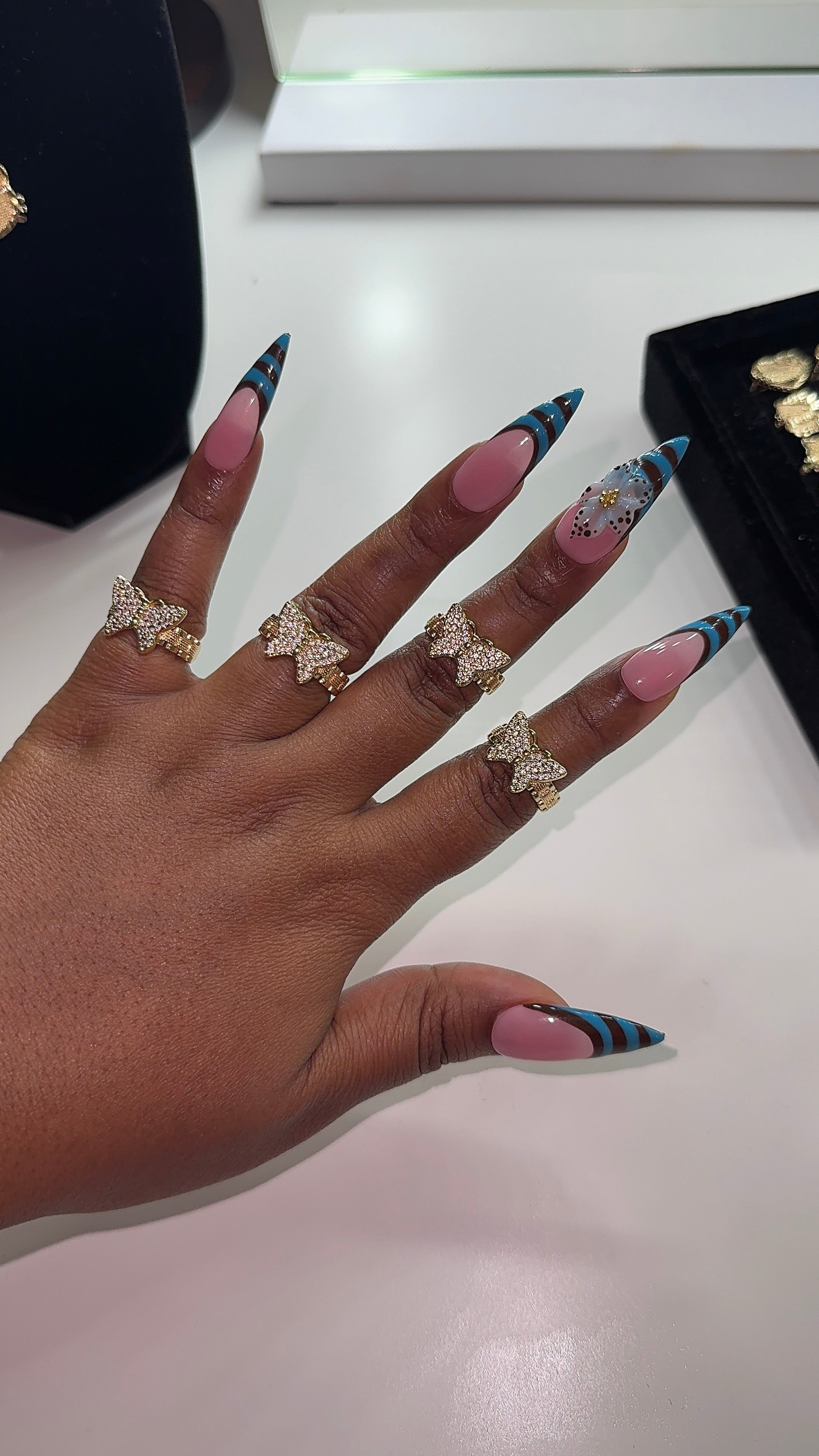 Pink Butterfly Rollie Ring