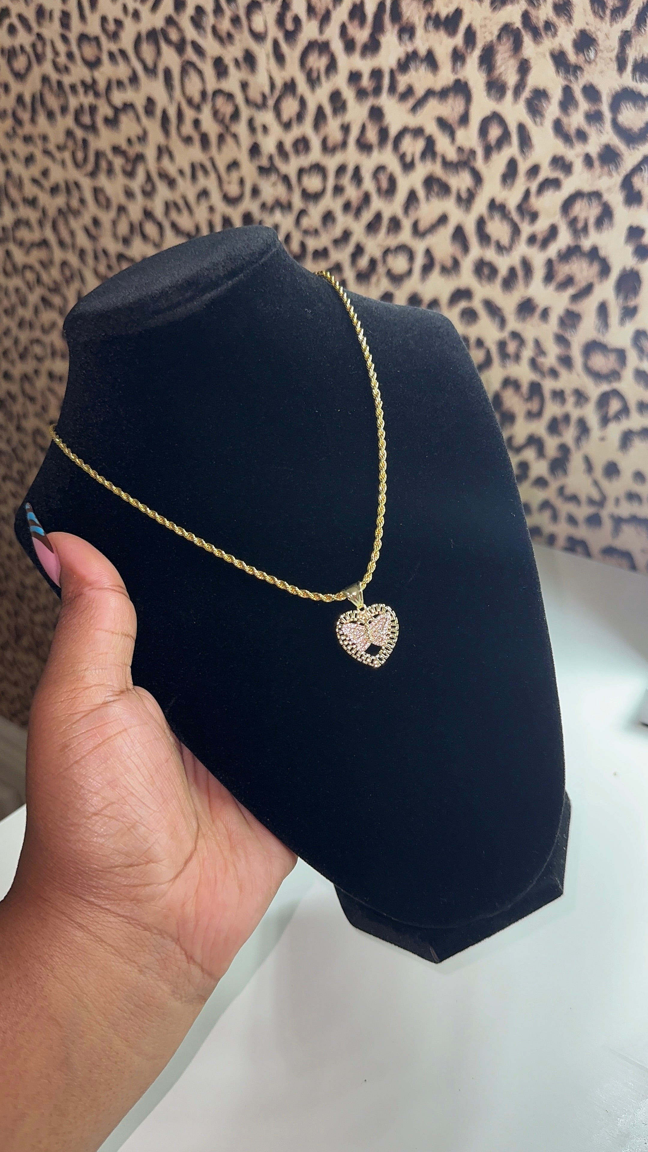Pink Butterfly Heart Necklace