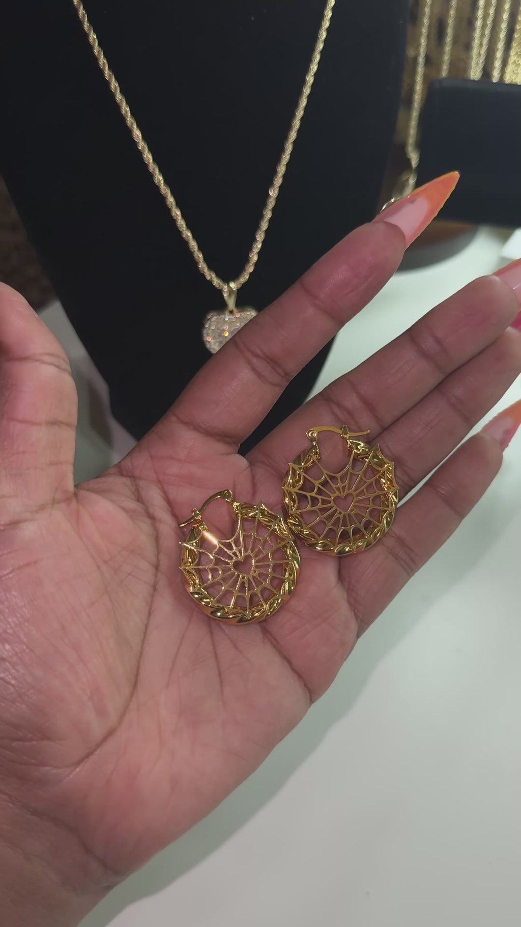 Bamboo Spider Heart Hoops